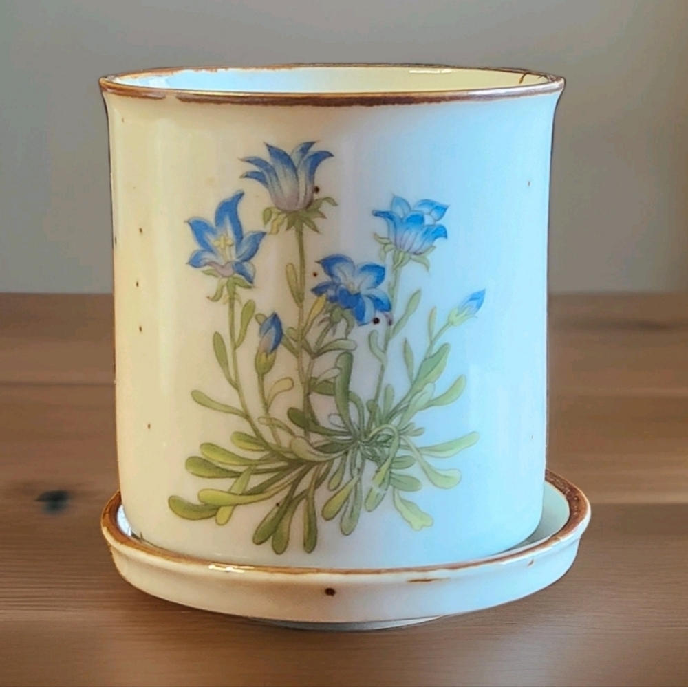 VTG Counterpoint Japan Blue Floral Planter with Saucer | 3.5” Made In Japan - Picture 2 of 12